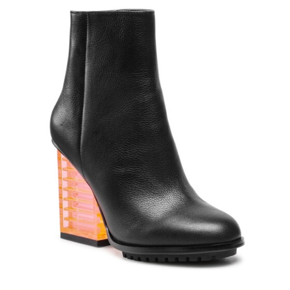 United Nude High Rise Bootie Black Leather with Orange Heel